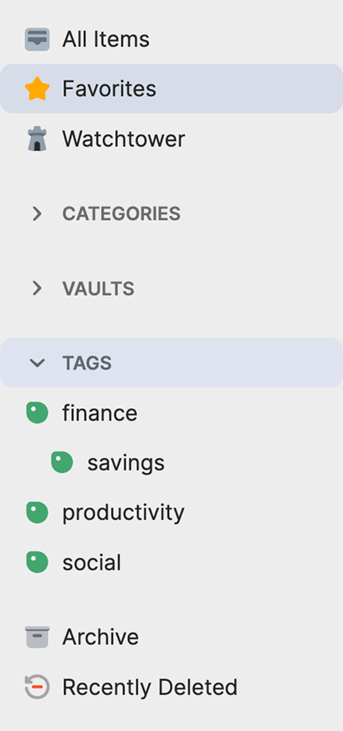 Favorites and tags in the vault sidebar