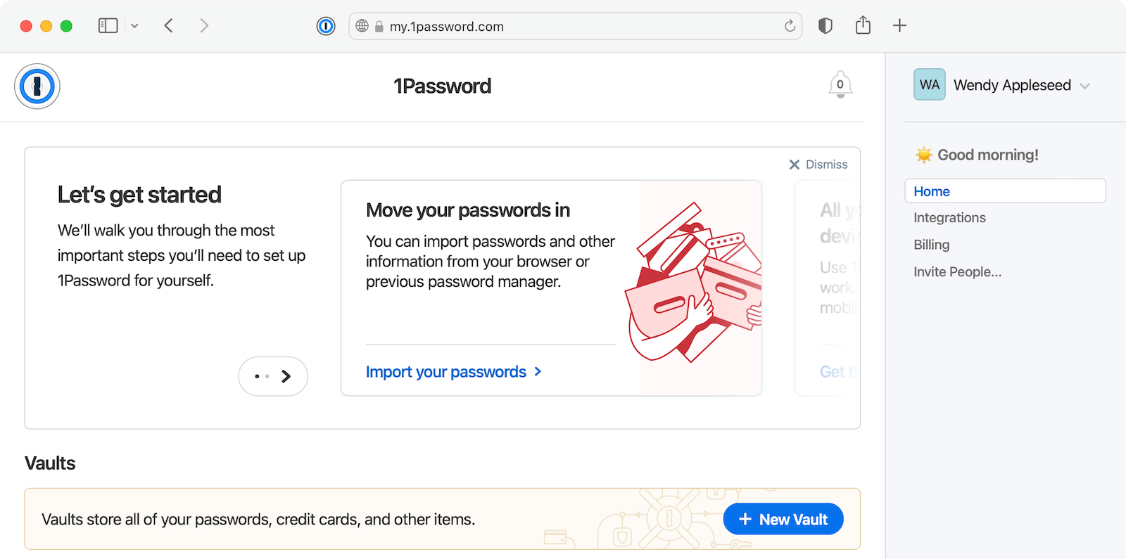 The Home page on 1Password.com