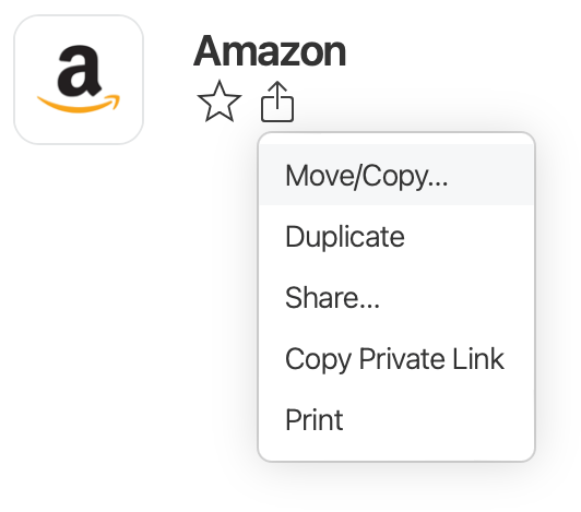 The share menu dropdown with 'Move/copy' selected