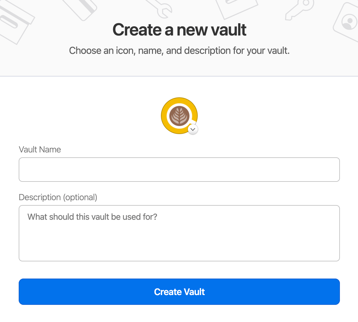 The pop-up to create a new vault on 1Password.com
