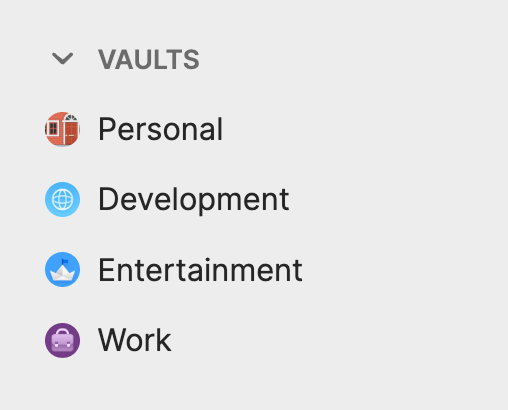 Vaults listed in the sidebar on 1Password.com