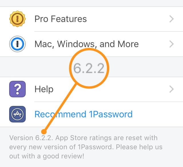1Password for iOS version number