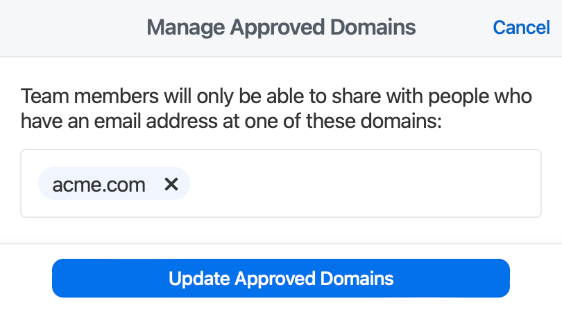 The settings to manage the approved domains for item sharing