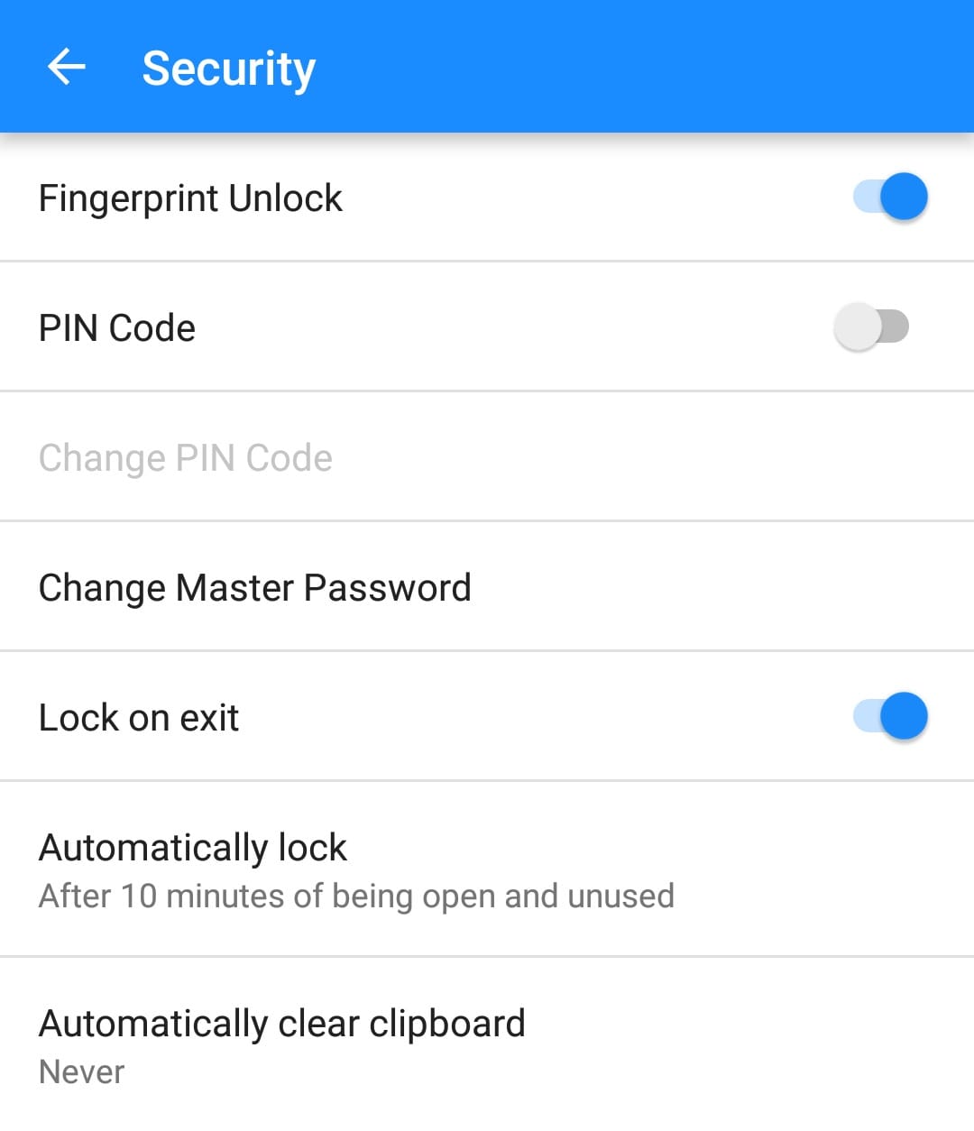 1Password for Android security settings