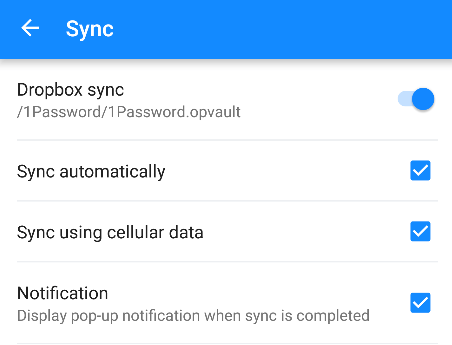 Sync settings in 1Password for Android