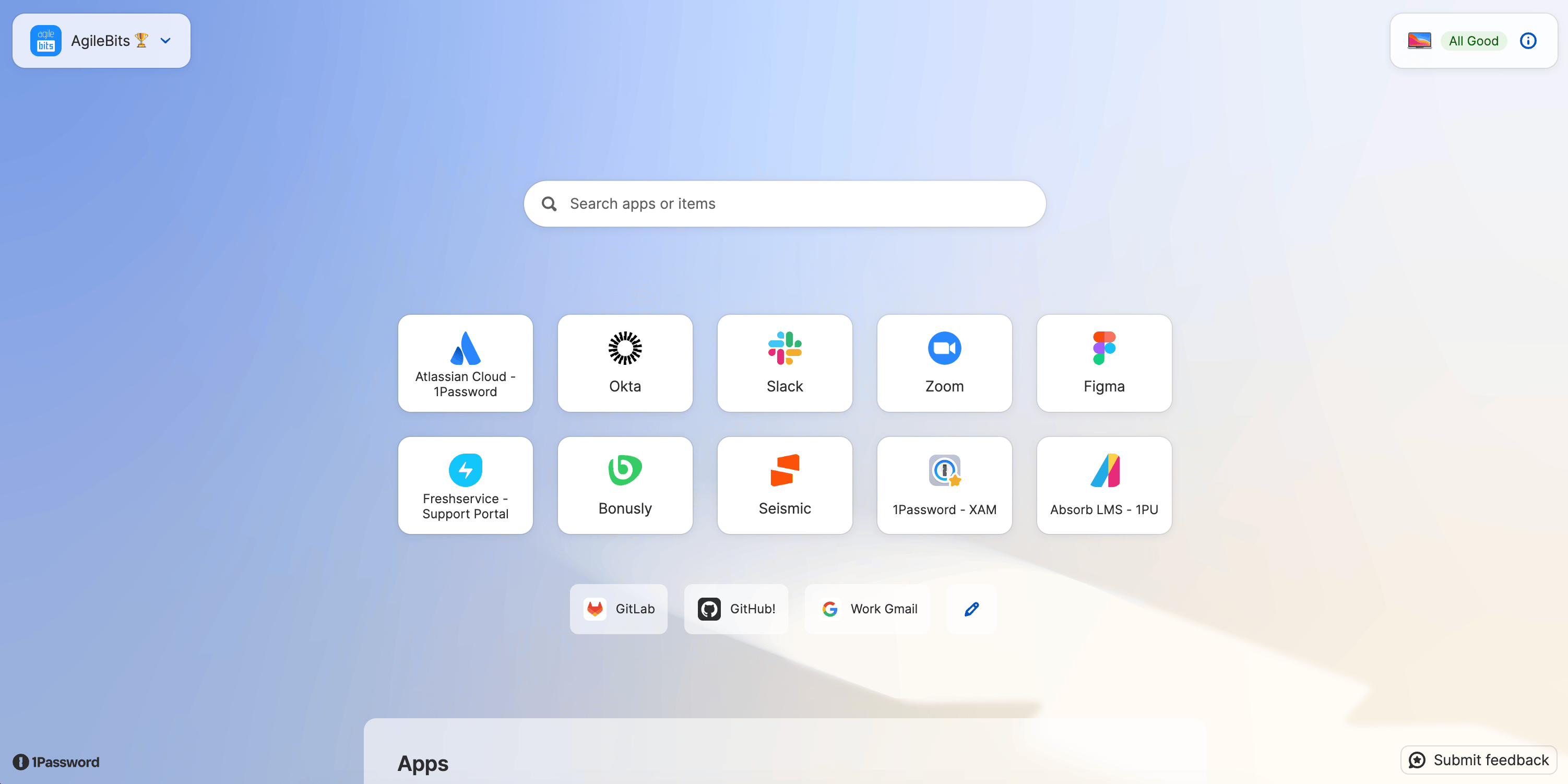App Launcher page in new tab