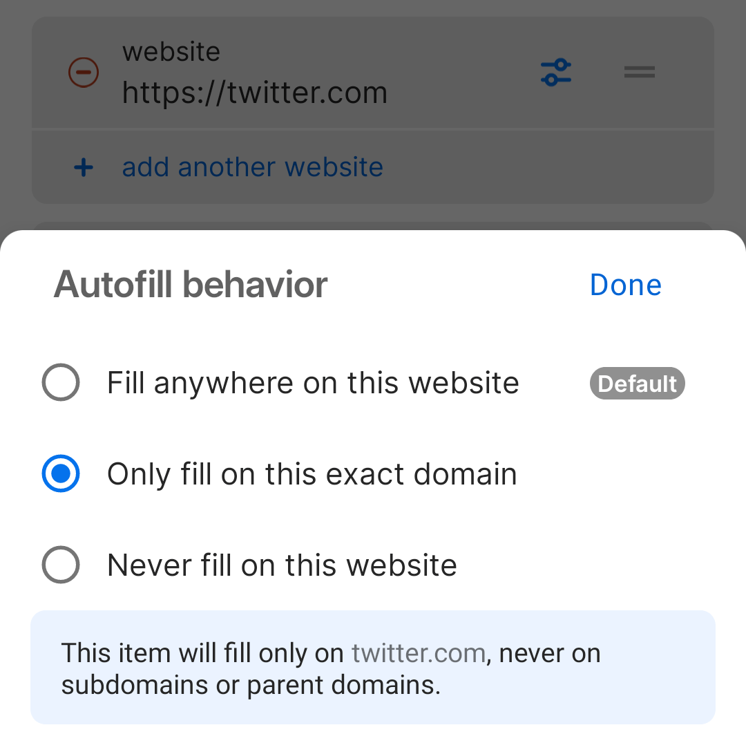 The autofill behavior setting in an item.