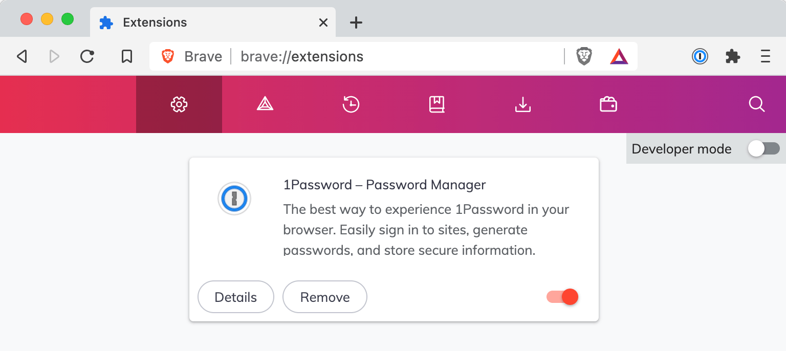 1password brave extension