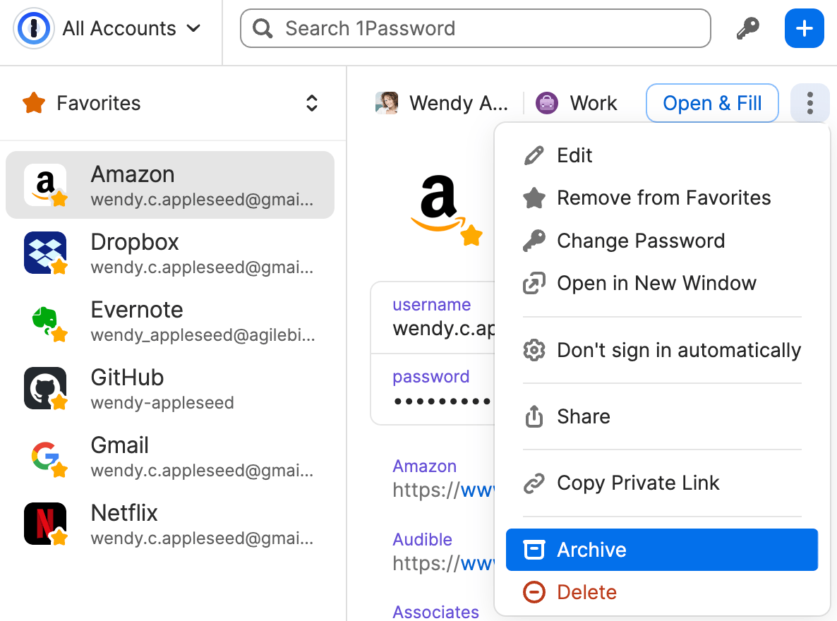 The ellipsis dropdown menu open to show Archive and Delete options.
