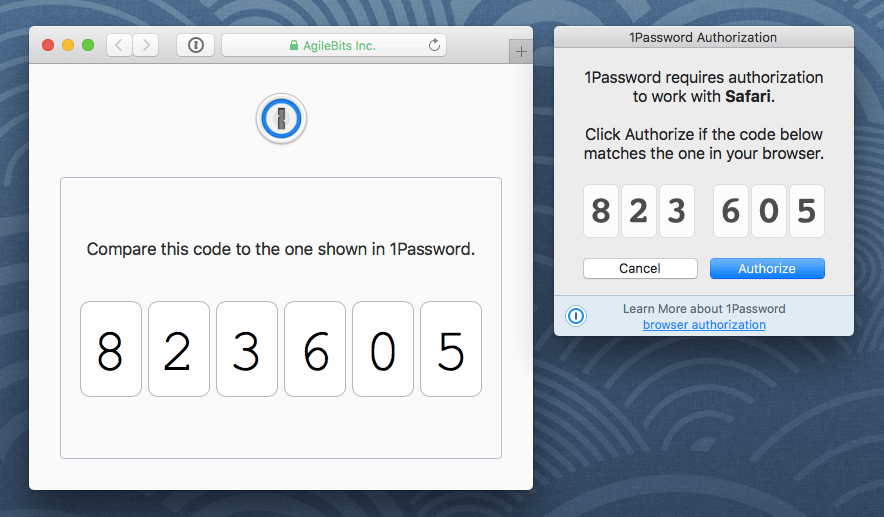 Matching authorization codes in 1Password and the browser