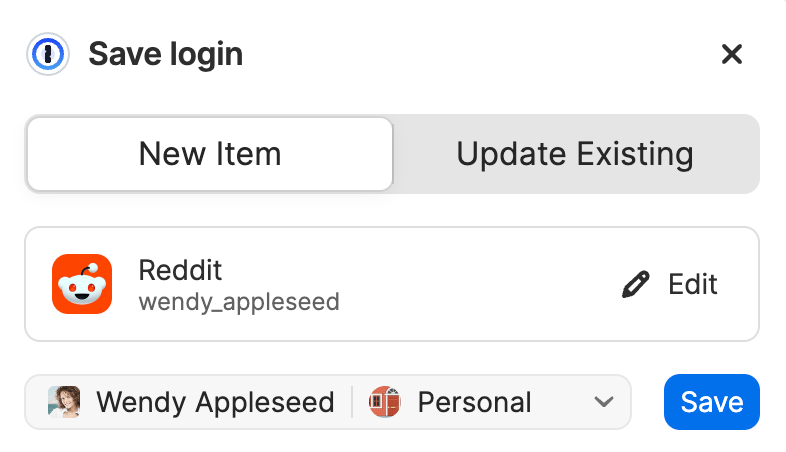 Saving a login with the autosave pop-up.