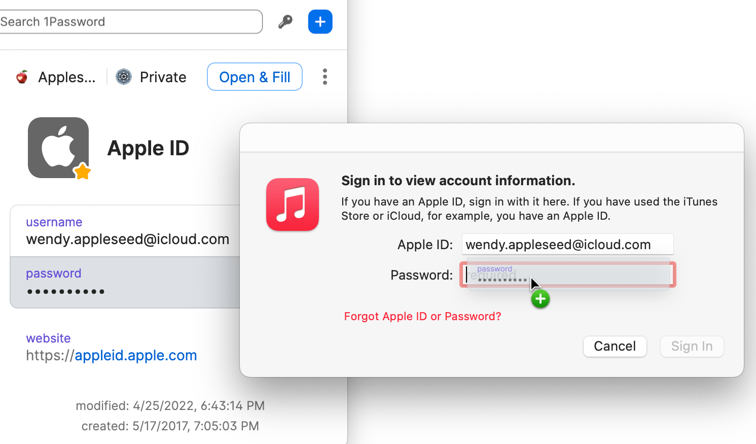 Use drag and drop to fill in apps from 1Password