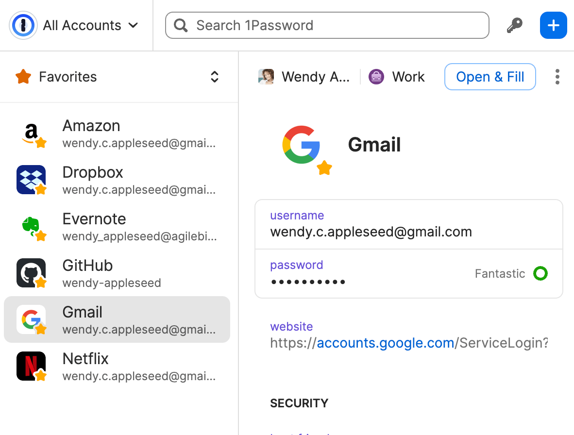 View items in the 1Password pop-up