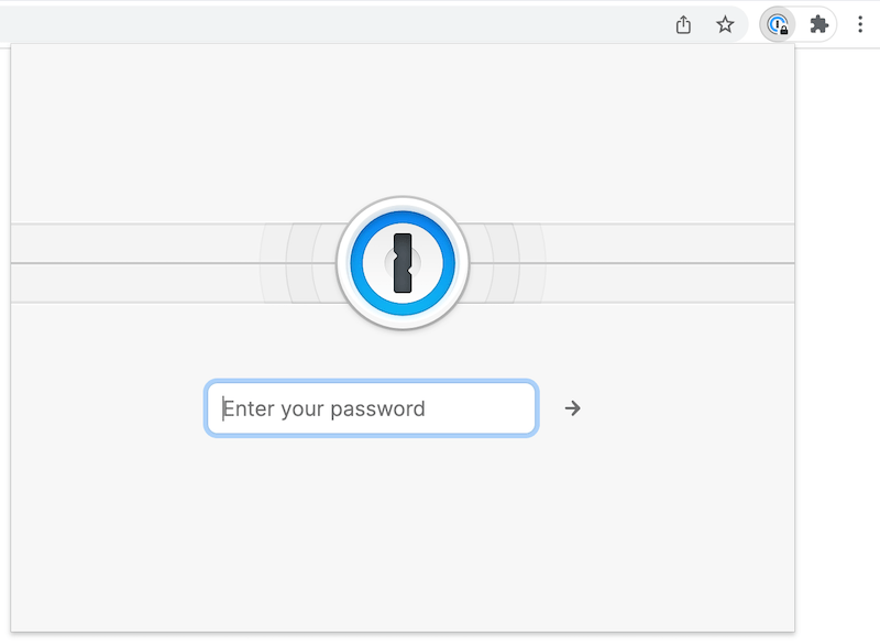 The 1Password lock screen in Google Chrome