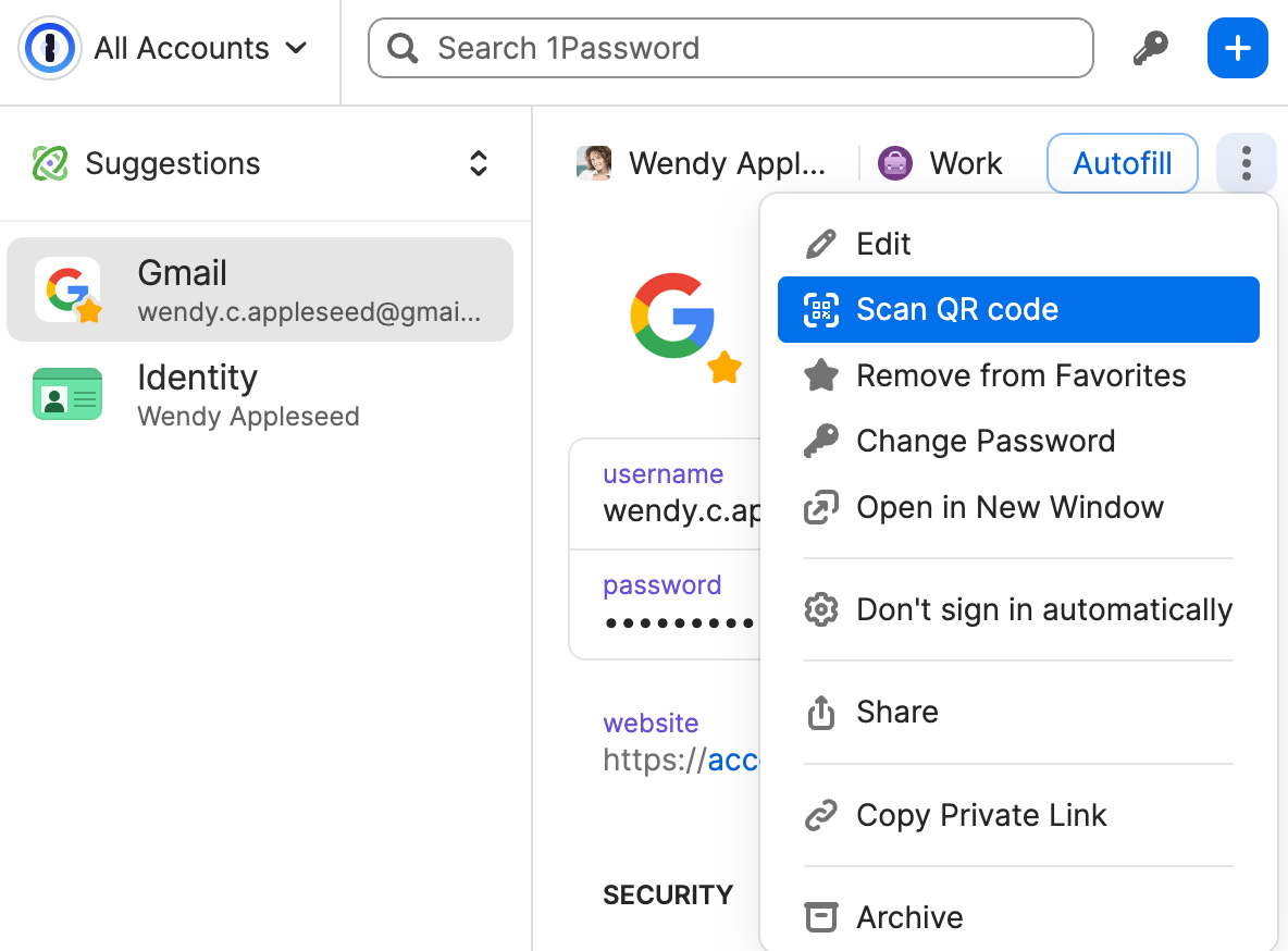 Set up two-factor authentication from the 1Password pop-up