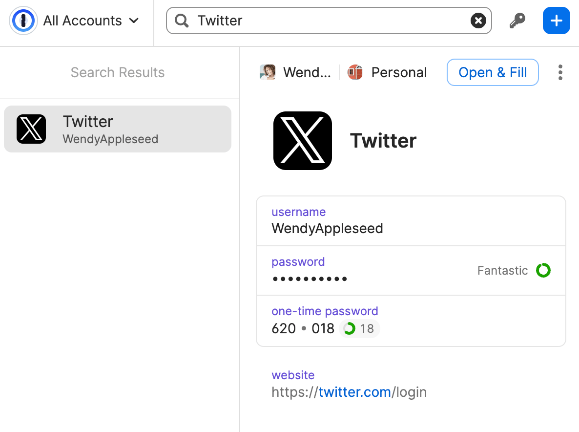 Search in the 1Password pop-up
