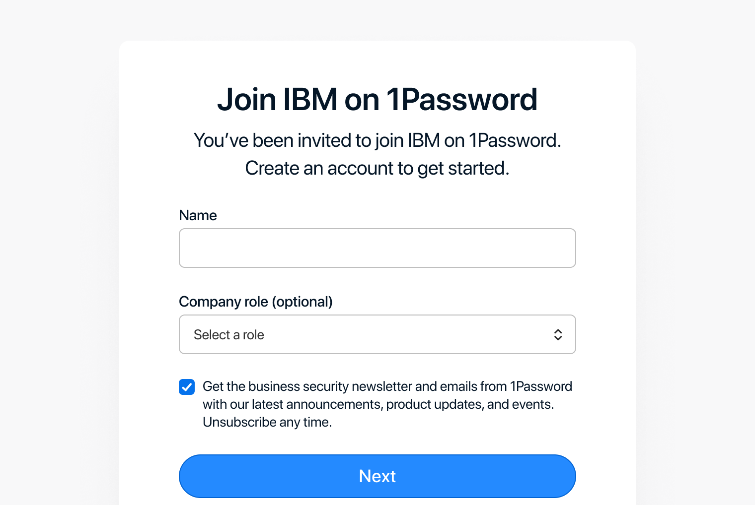Add your first and last name for your 1Password account