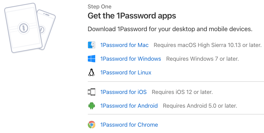 Download links for the 1Password apps