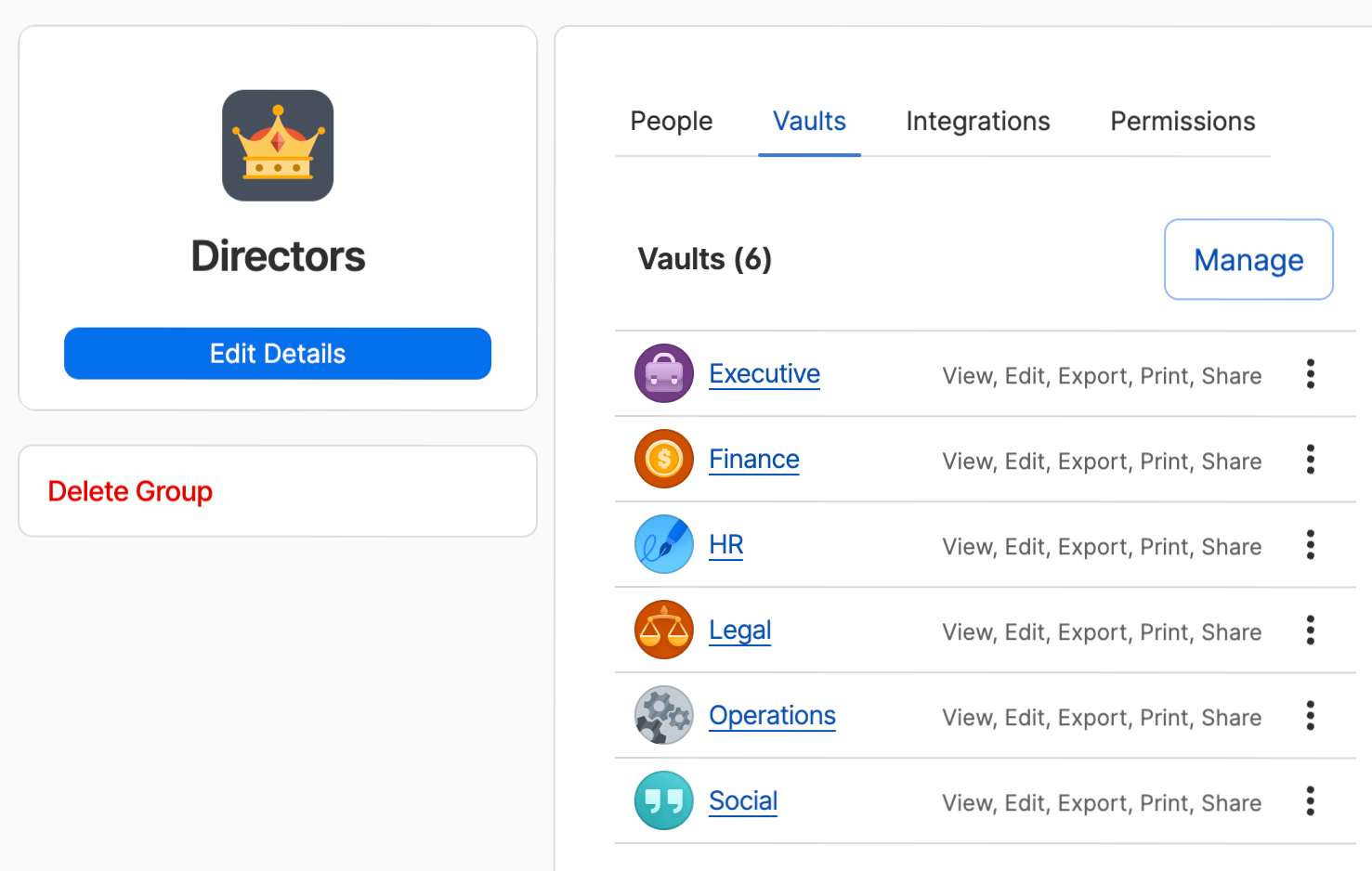 A custom group with the vaults group members have access to
