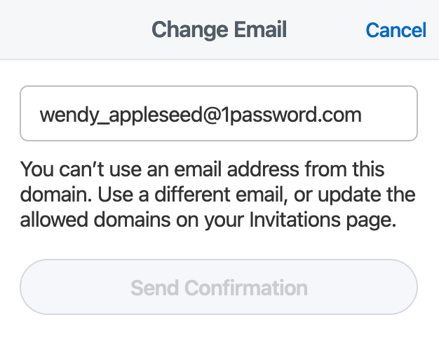 You can't use an email address from this domain.