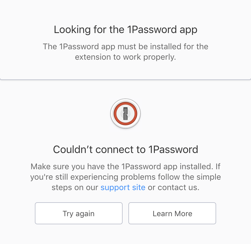Couldn't connect to 1Password