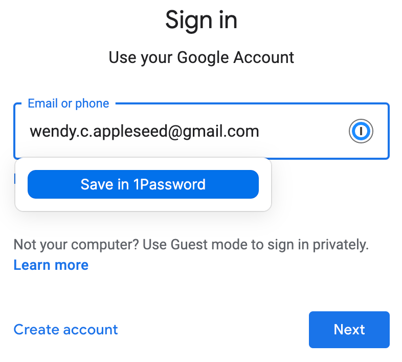The first page of a login process, which shows an email field