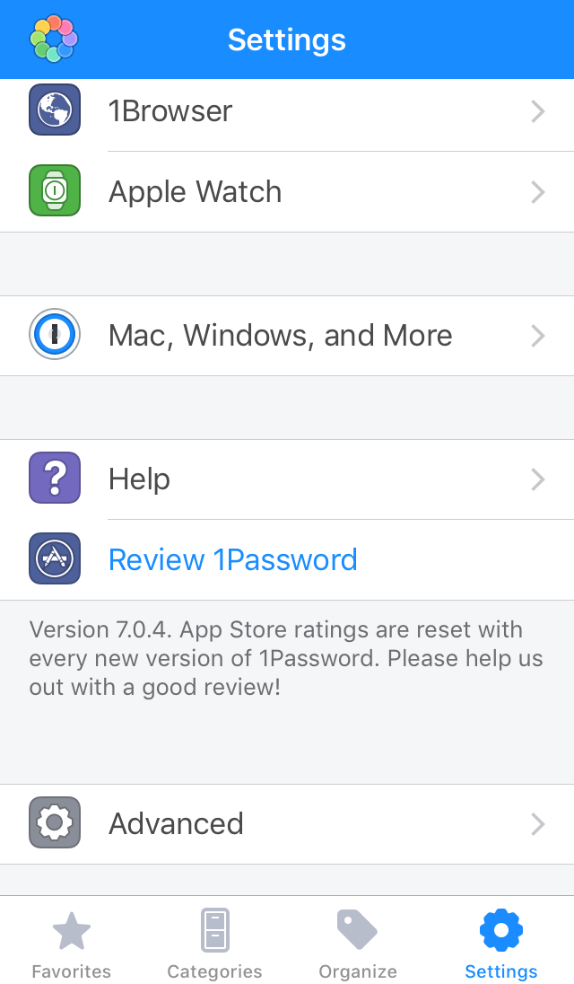 1Password version number