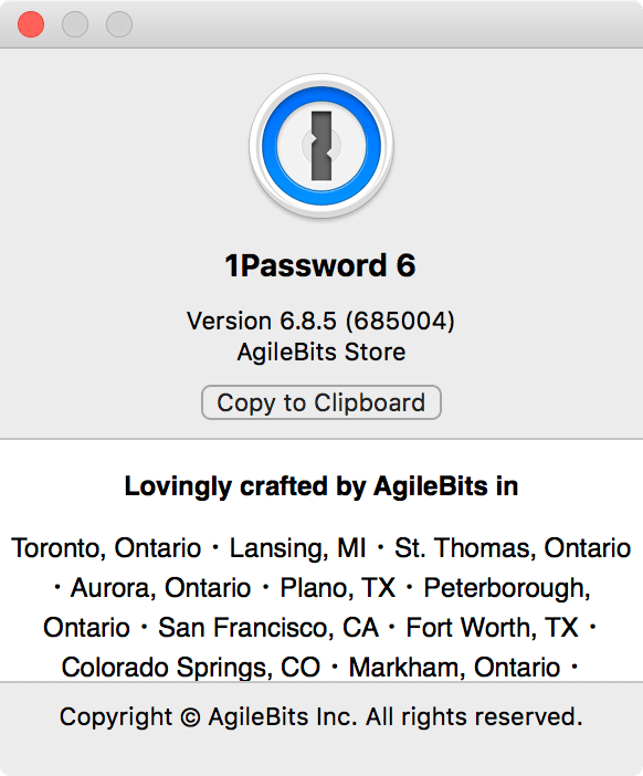 1Password version number