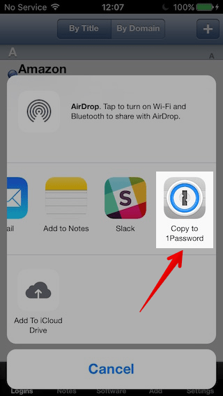 Tap ‘Copy to 1Password’ in the share sheet
