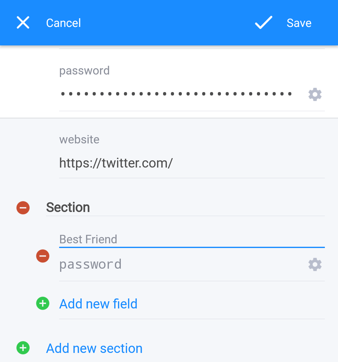 Custom fields in 1Password for Android