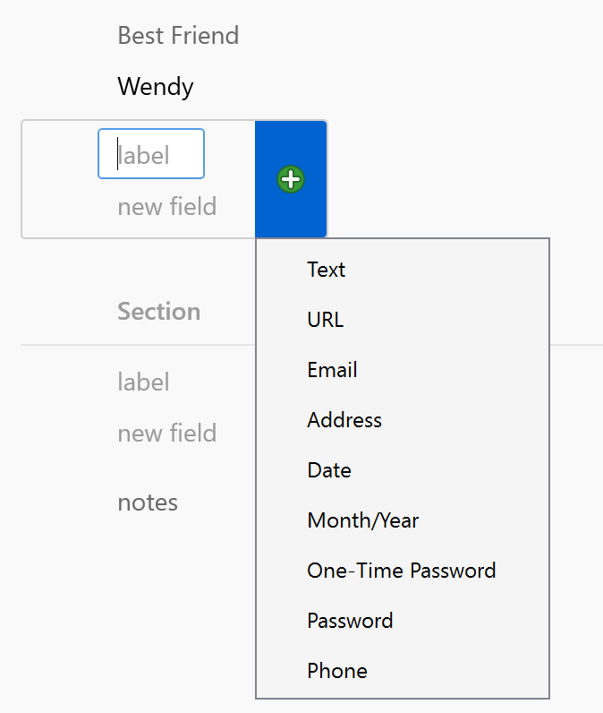 Custom fields in 1Password for Windows
