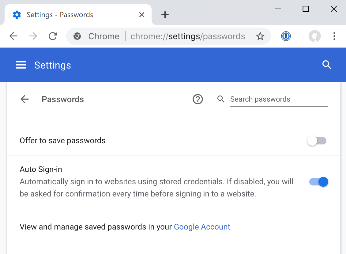Turn off 'Offer to save passwords' on the password settings page in Chrome