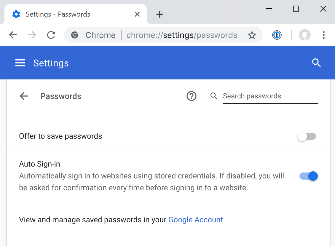 chrome settings passwords ze