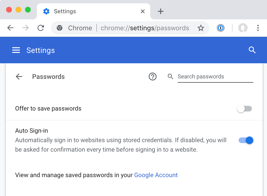 Turn off 'Offer to save passwords' in Chrome's password settings