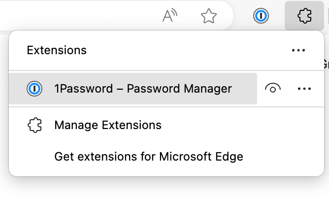 Add the 1Password button to the toolbar in Edge