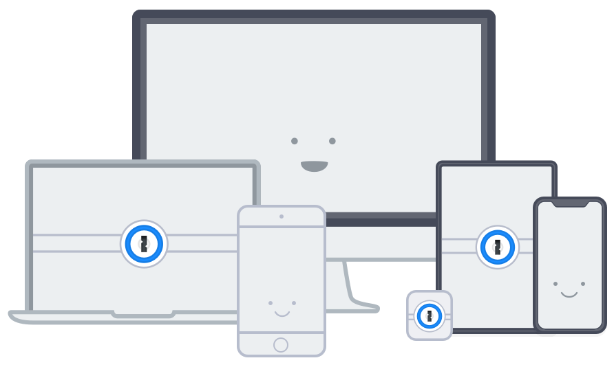 Laptop, desktop, and mobile devices with 1Password