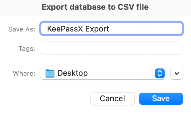 Export your KeePassX data as a CSV file
