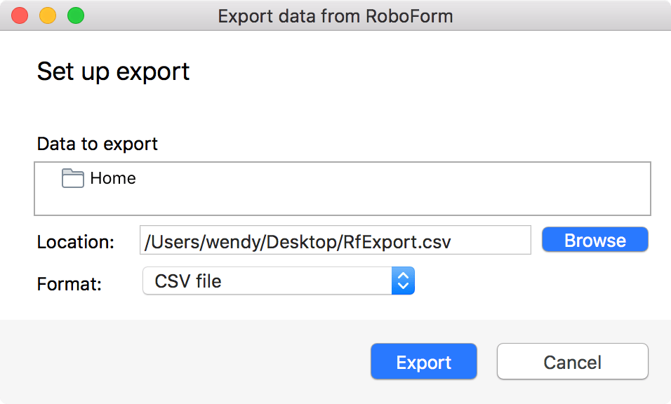 roboform export to csv version