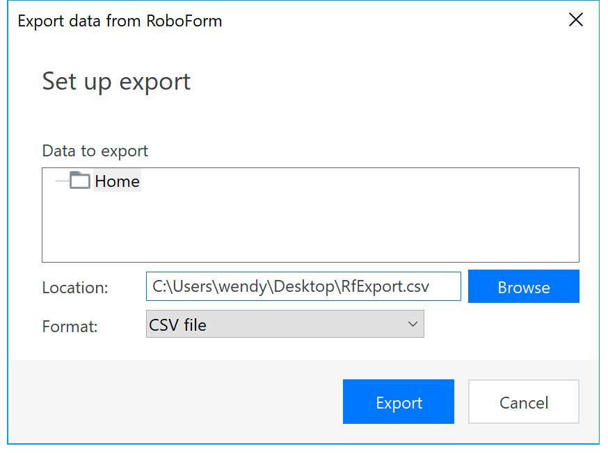 Export your RoboForm data as a CSV file