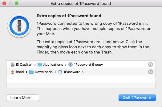 Extra copies of 1Password found