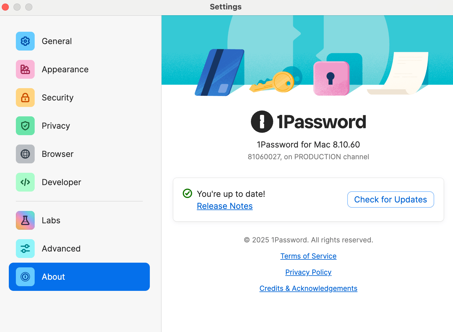 1Password for Mac version number