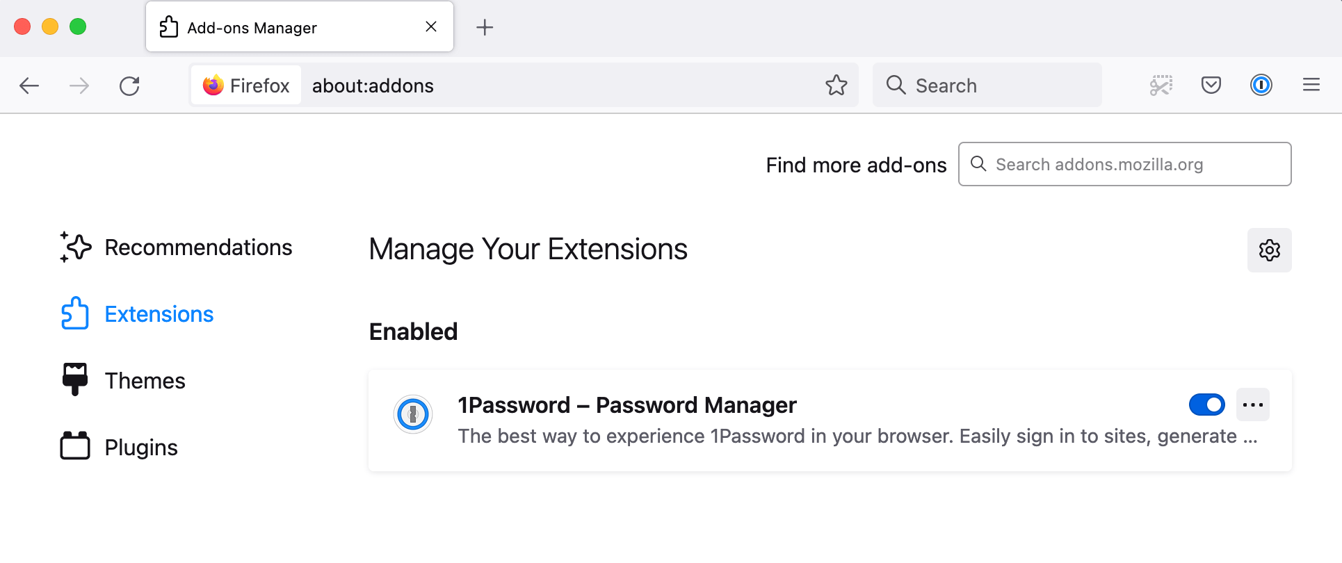 1Password on the Firefox Extensions page