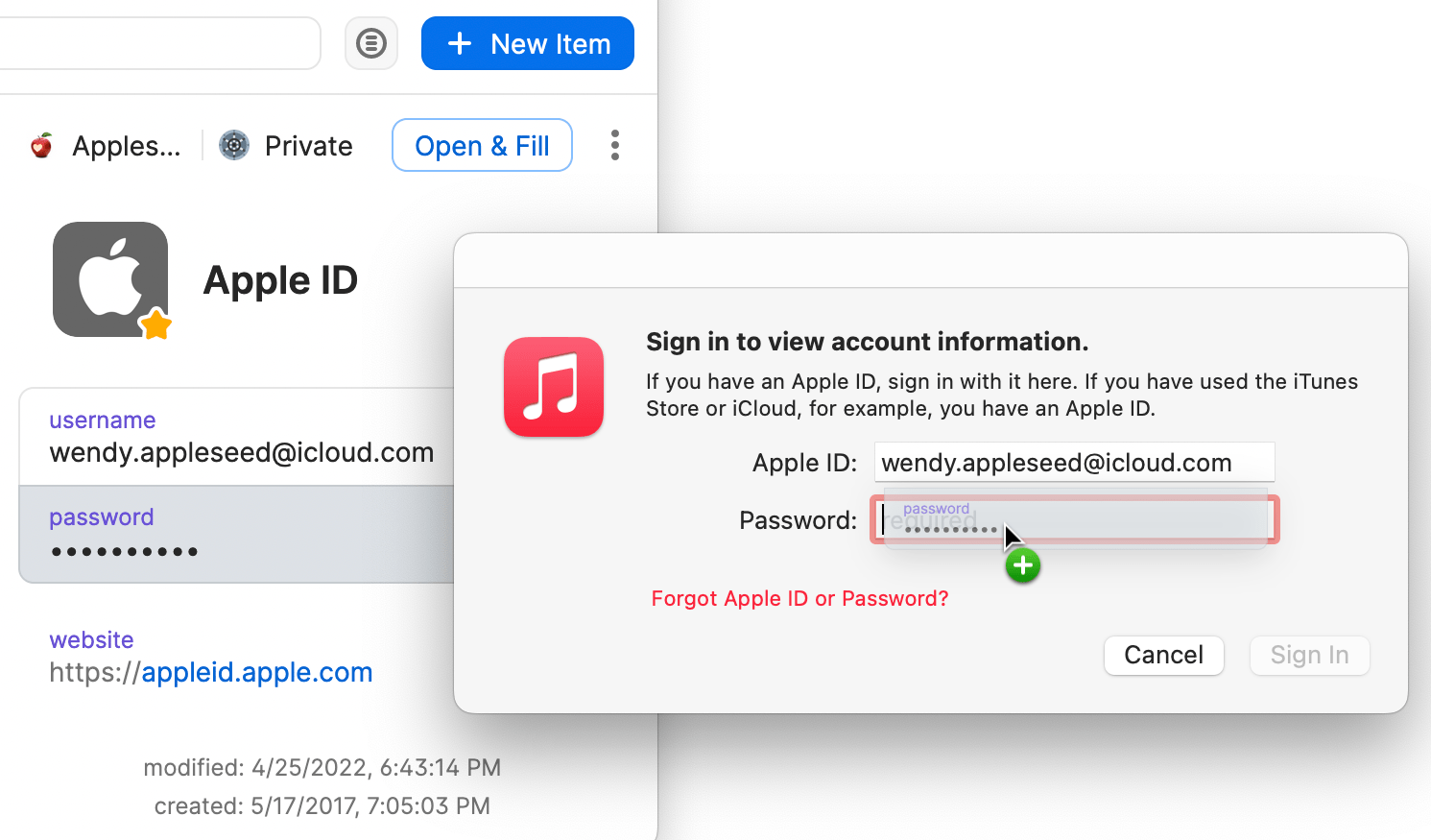 Use drag and drop to fill in apps from 1Password