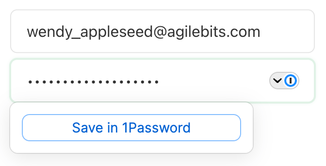 Saving a login inline using the 1Password browser extension.