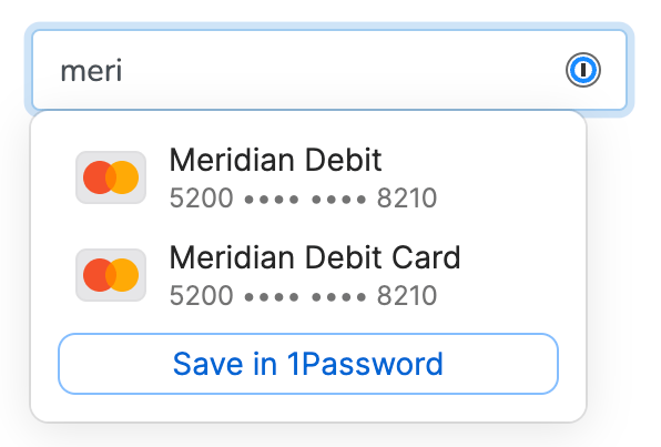 Search 1Password in a form field