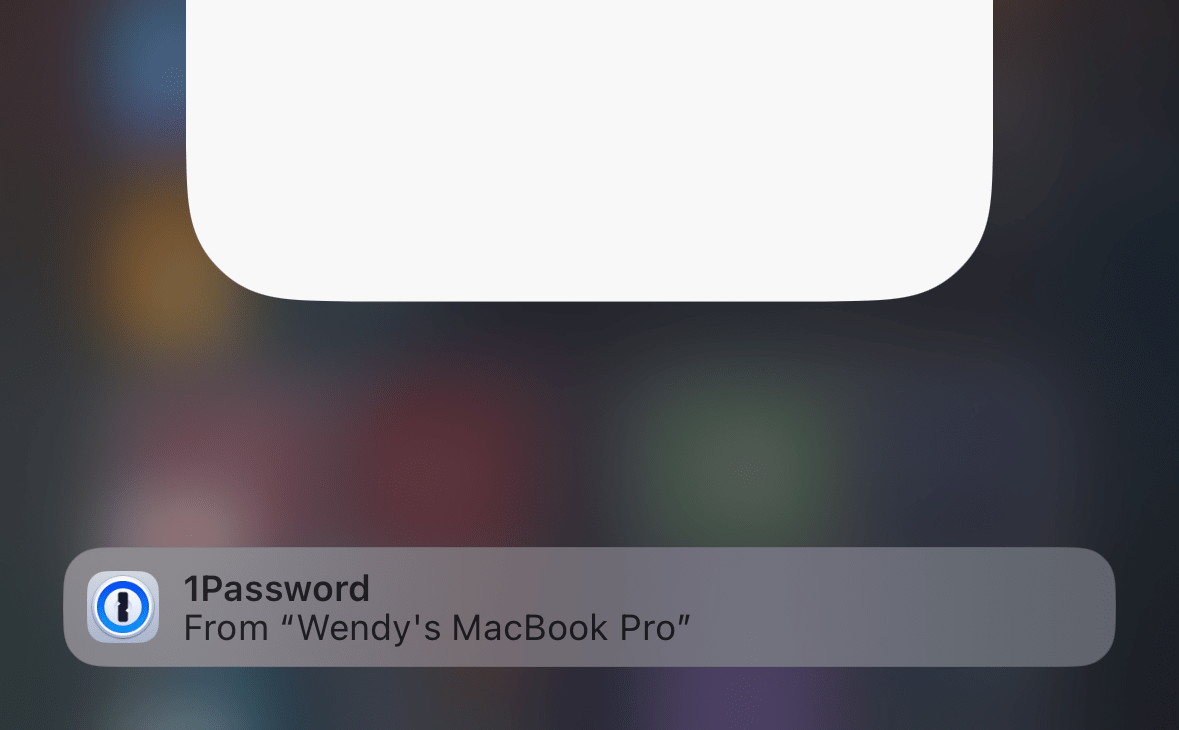 The App Switcher on an iPhone showing the 1Password banner at the bottom of the screen