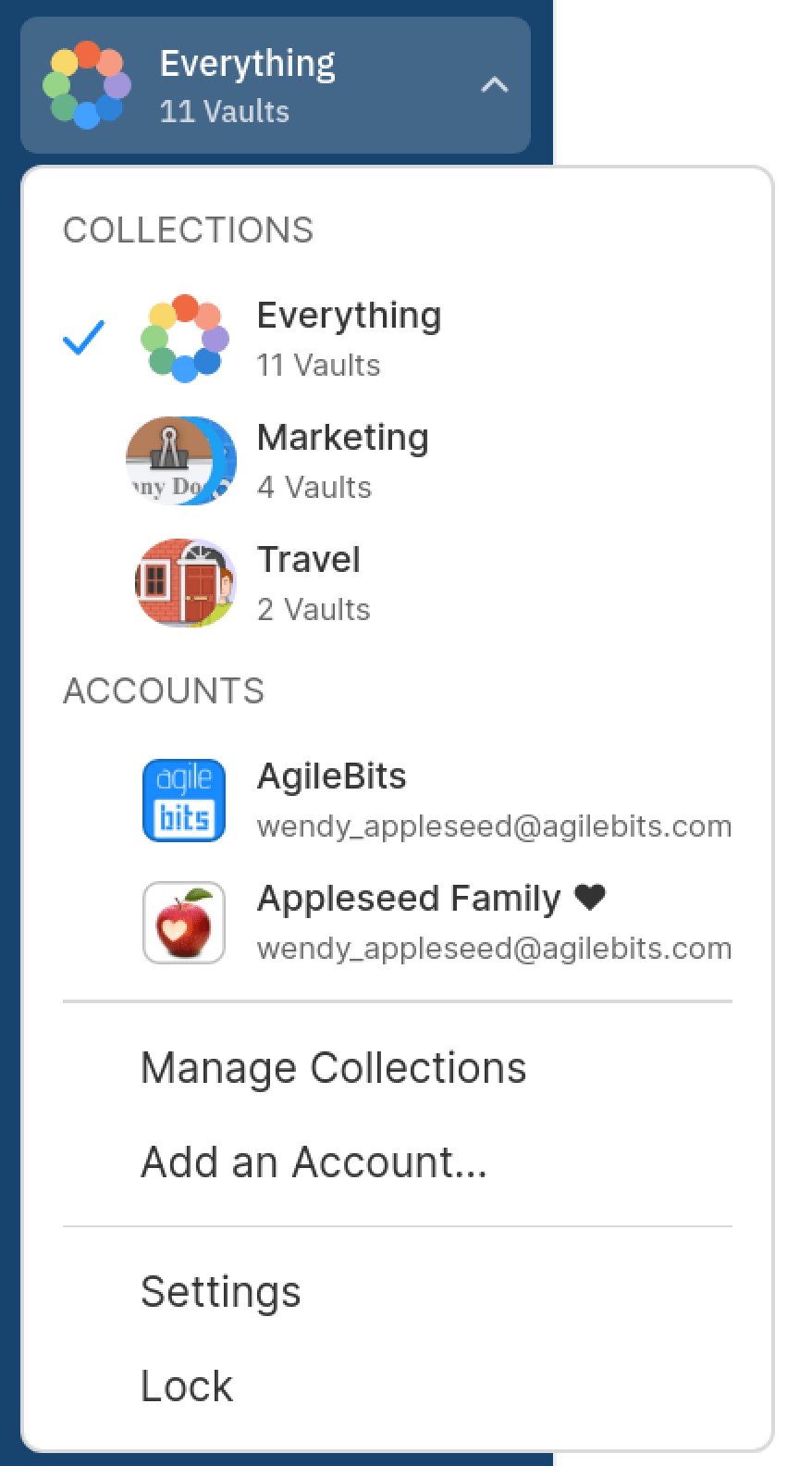 your collections and accounts menu in the sidebar