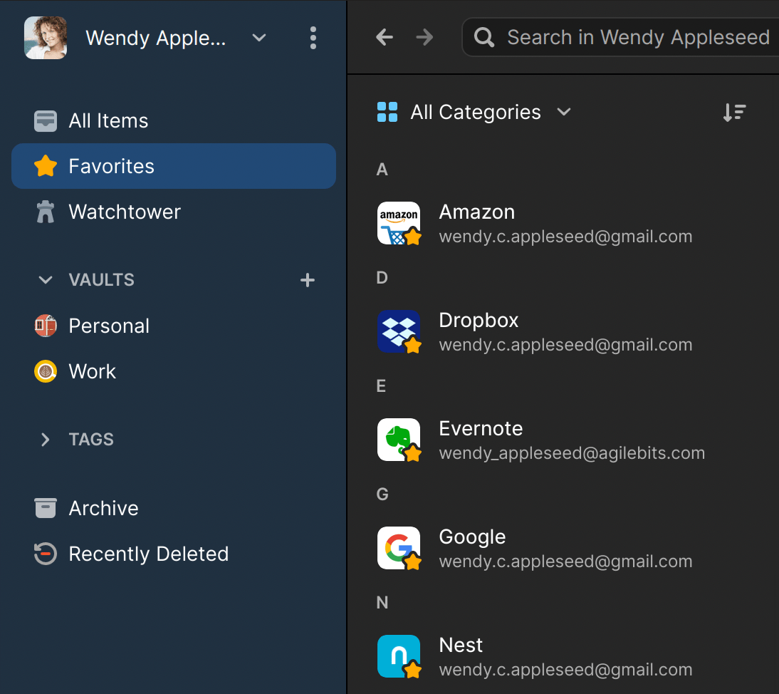 1Password 8 for Windows in Dark Mode