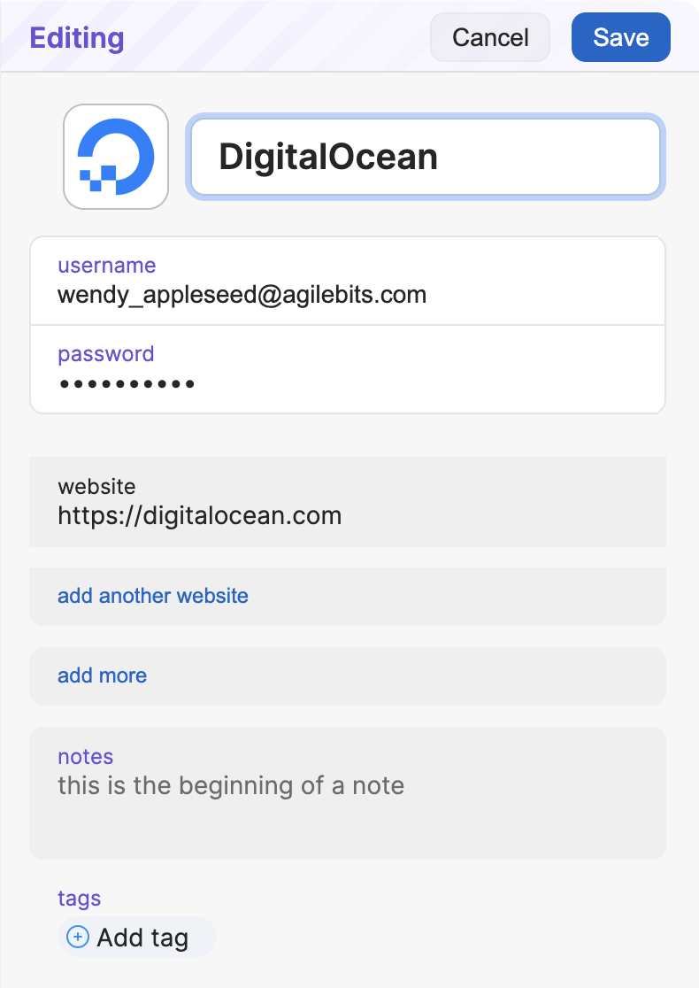Editing a login item.