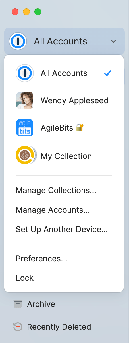 List of accounts and collections